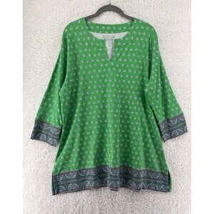 Coolibar Womens Tunic Top Sz XL Resort Green UV Protection 3/4 Sleeve